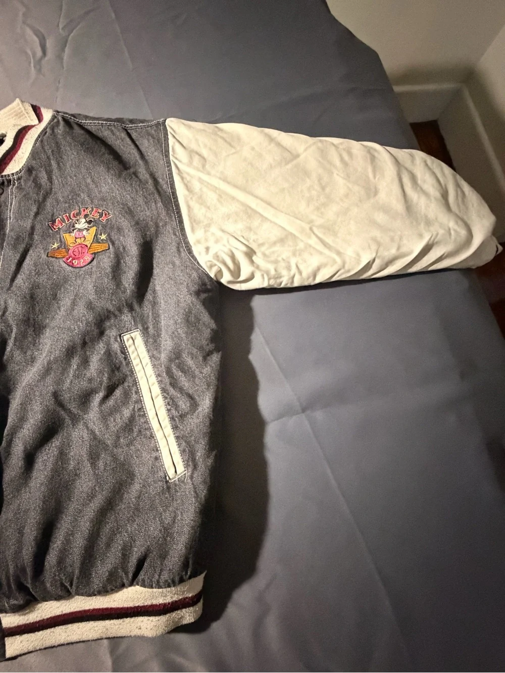 Vintage-Style Mickey Mouse Black and Cream Varsity Jacket
